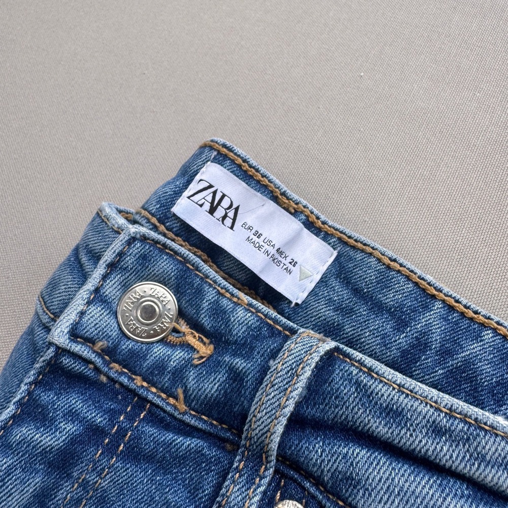 Zara Womens High Waisted Straight Leg Jeans Blue Side Slit Hem Size 4 US 26